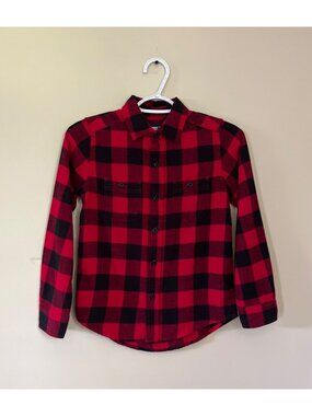 Place Boys Medium 7-8 Red Black Buffalo Plaid Long Sleeve Button Down Shirt